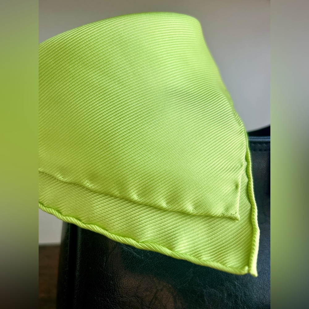 Barbara Blank Silk Scarf Chartreuse Green 15x16 Square Hand Rolled